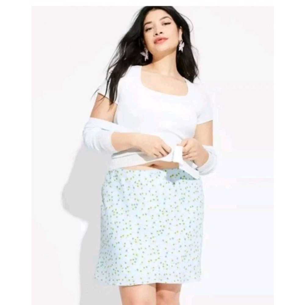 Wild Fable Womens Chiffon A Line Mini Skirt Light Aqua Blue Floral SZ Large 6386